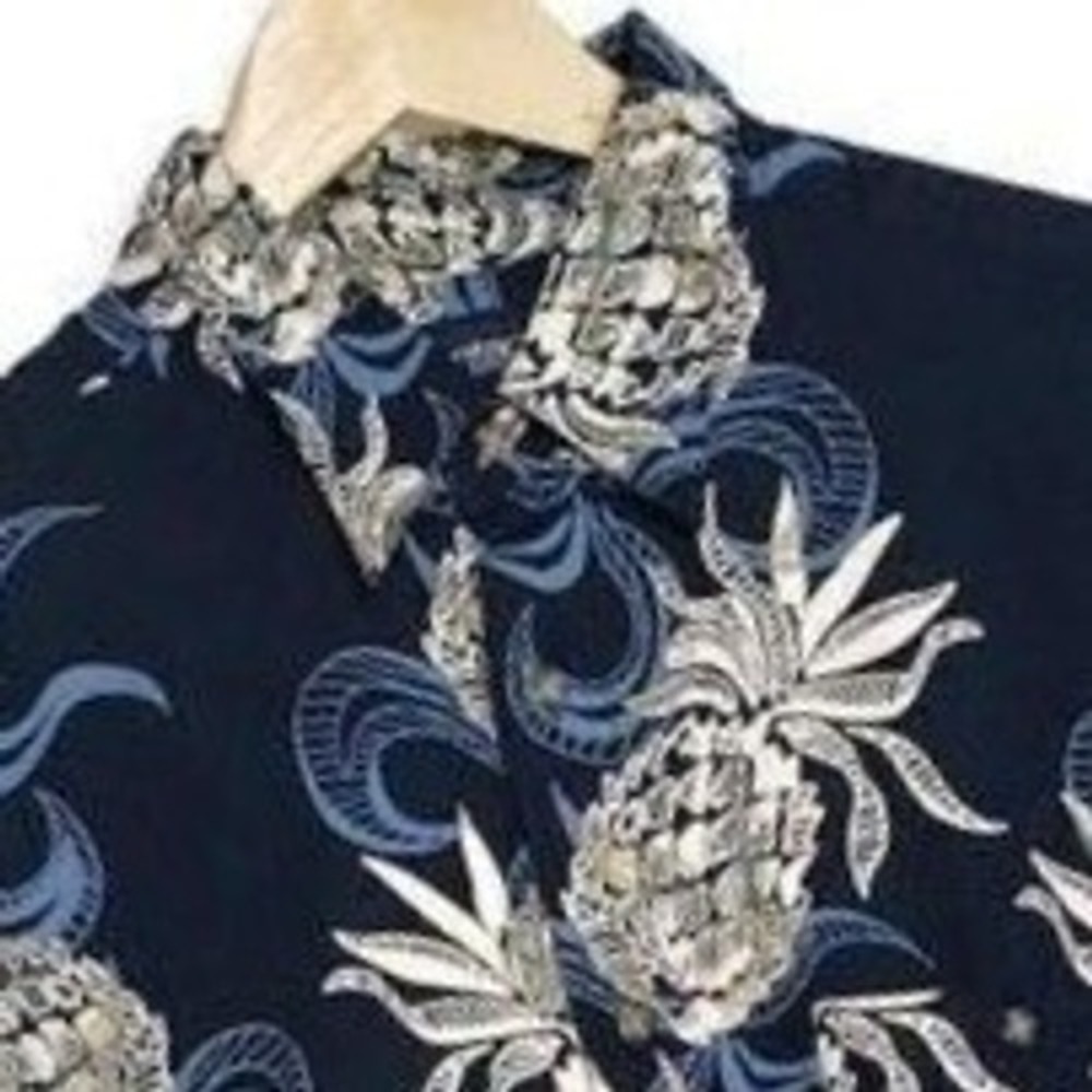 Puritan Shirt Mens XL Navy Blue Pineapple Hawaiian Rayon‎ Button Up